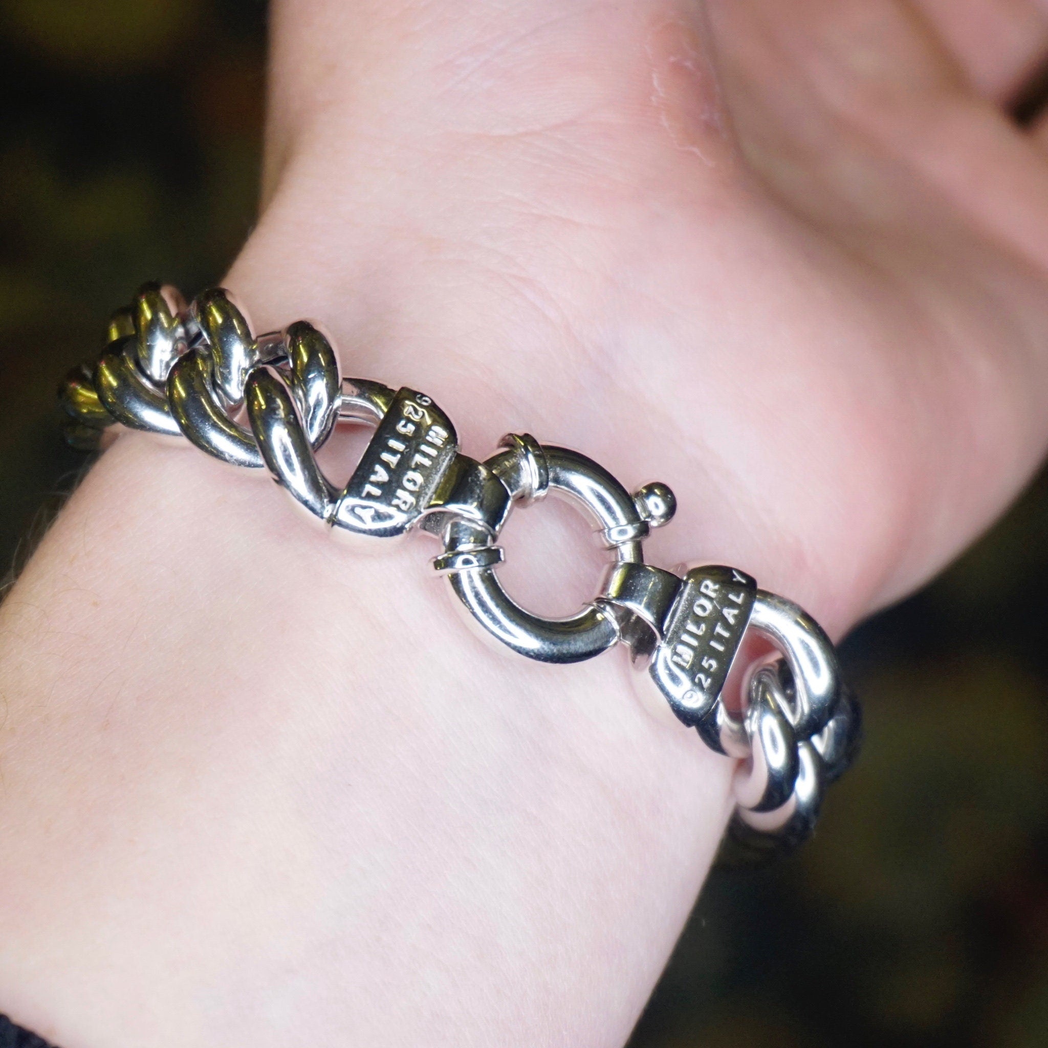 Vintage Silver Cuban Link Bracelet, Thick Sterling Silver Bracelet Made In Italy, Heavyweight Men's Curb Bracelet, Milor 925 Italy