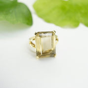 Vintage 14K Gold Smoky Quartz/Citrine Ring, Gold Cocktail Ring With Emerald Cut Stone, Champagne Color Stone Ring With 14K Gold Setting