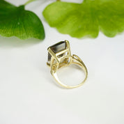 Vintage 14K Gold Smoky Quartz/Citrine Ring, Gold Cocktail Ring With Emerald Cut Stone, Champagne Color Stone Ring With 14K Gold Setting