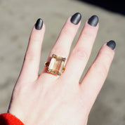 Vintage 14K Gold Smoky Quartz/Citrine Ring, Gold Cocktail Ring With Emerald Cut Stone, Champagne Color Stone Ring With 14K Gold Setting