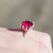 Vintage 10K White Gold Ruby Cocktail Ring, Deco Spiral Setting Gold Ring With Bright Red Stone, Beautiful Raised Stone Ring Set In Gold