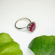 Vintage 10K White Gold Ruby Cocktail Ring, Deco Spiral Setting Gold Ring With Bright Red Stone, Beautiful Raised Stone Ring Set In Gold