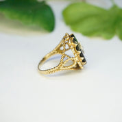 Vintage 10K Gold Onyx Ring With Accent Diamond, Gold Mourning Jewelry, Beautiful Woven Gold Ring With Black Onyx And Center Diamond, 10K