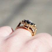 Vintage 10K Gold Onyx Ring With Accent Diamond, Gold Mourning Jewelry, Beautiful Woven Gold Ring With Black Onyx And Center Diamond, 10K
