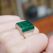 Vintage Sterling Silver Green Druzy Quartz Ring, Square Silver Ring With Finished Druzy Quartz Stone, Silver Ring With Green Stone, Mex925