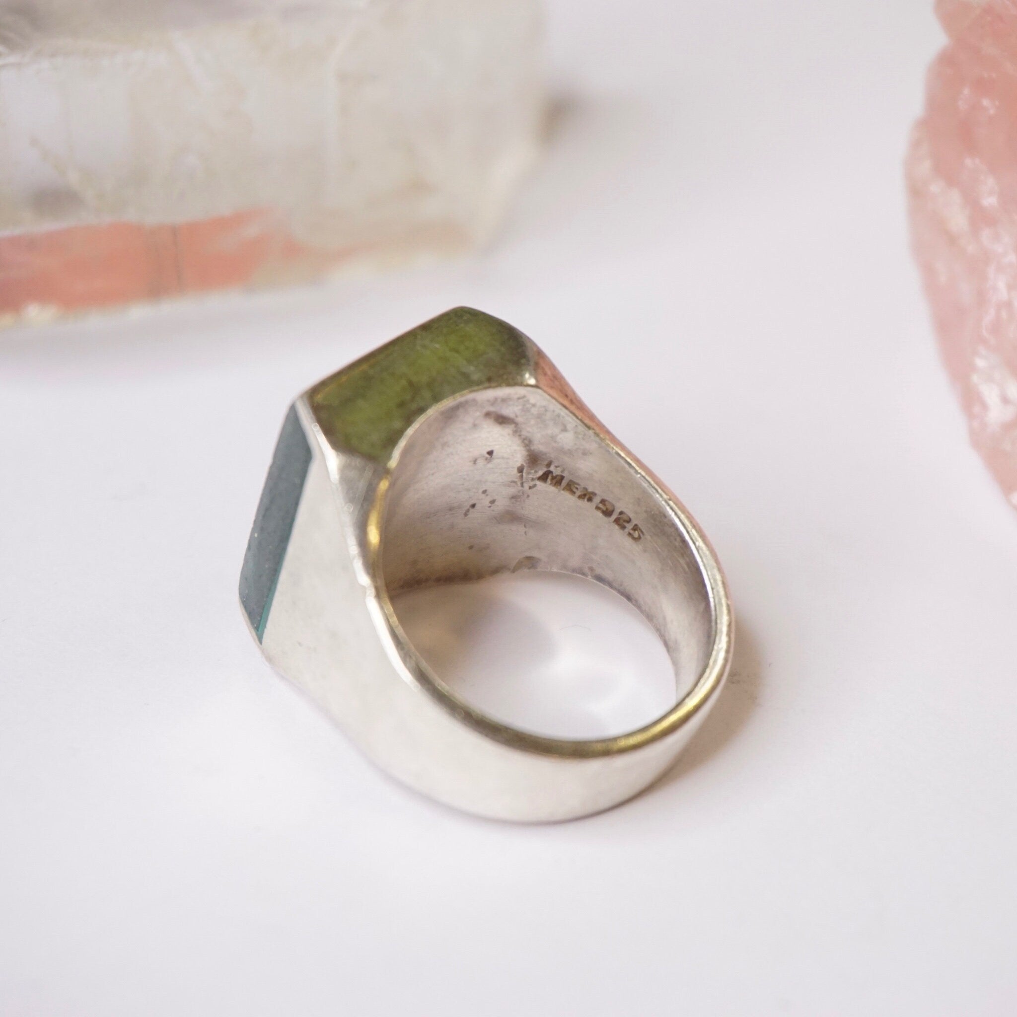 Vintage Sterling Silver Green Druzy Quartz Ring, Square Silver Ring With Finished Druzy Quartz Stone, Silver Ring With Green Stone, Mex925