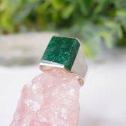 Vintage Sterling Silver Green Druzy Quartz Ring, Square Silver Ring With Finished Druzy Quartz Stone, Silver Ring With Green Stone, Mex925