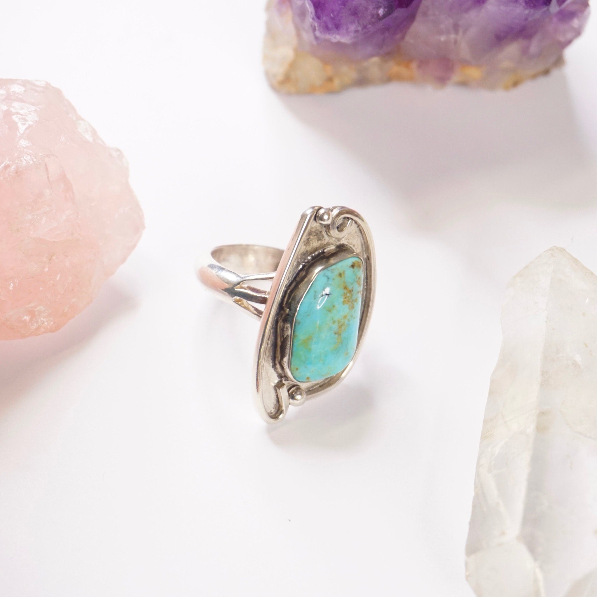 Vintage Turquoise Sterling Silver Ring, Natural Turquoise Ring In Silver Setting, Large Silver Ring With Turquoise, Native American Jewelry