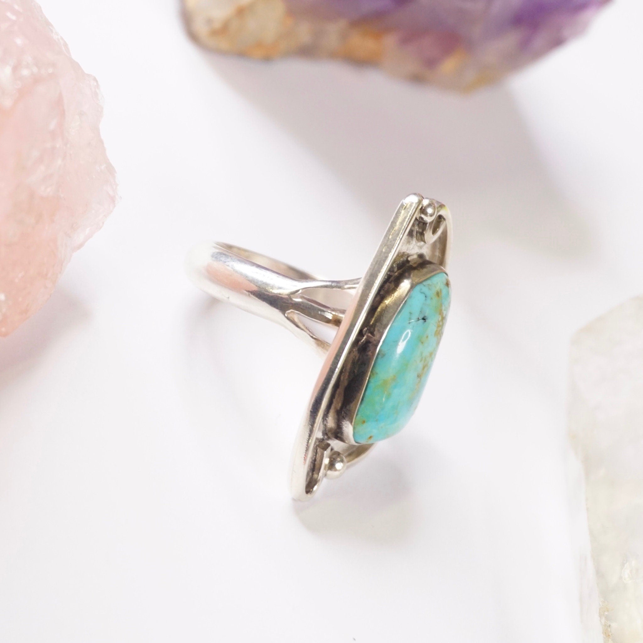 Vintage Turquoise Sterling Silver Ring, Natural Turquoise Ring In Silver Setting, Large Silver Ring With Turquoise, Native American Jewelry