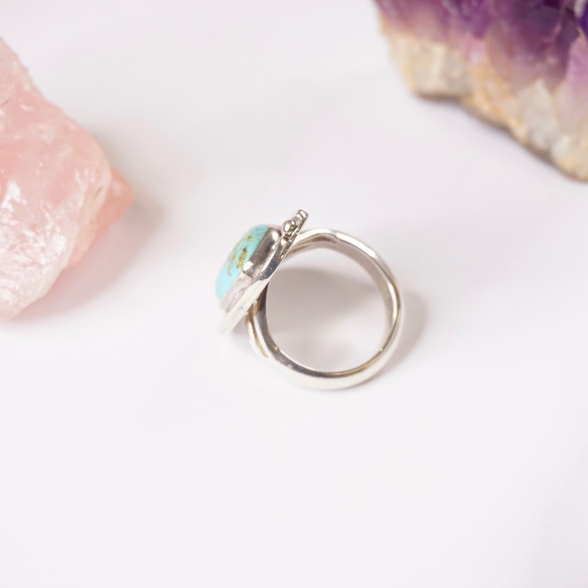 Vintage Turquoise Sterling Silver Ring, Natural Turquoise Ring In Silver Setting, Large Silver Ring With Turquoise, Native American Jewelry