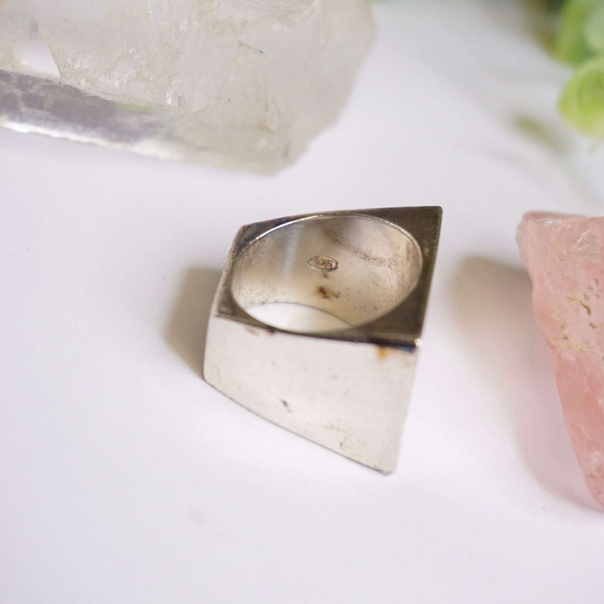Vintage Sterling Silver Signet Ring, Thick Silver Rectangle Ring, Solid Silver Ring With Large Face, Men's Silver Ring, 925 Jewelry