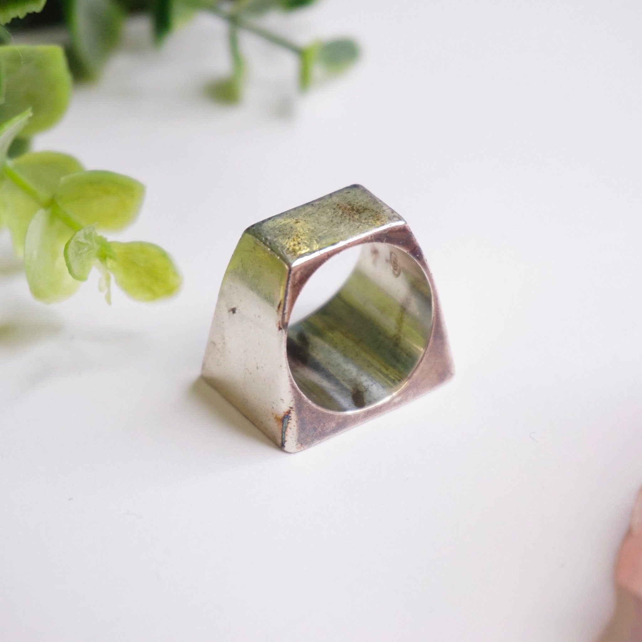 Vintage Sterling Silver Signet Ring, Thick Silver Rectangle Ring, Solid Silver Ring With Large Face, Men's Silver Ring, 925 Jewelry