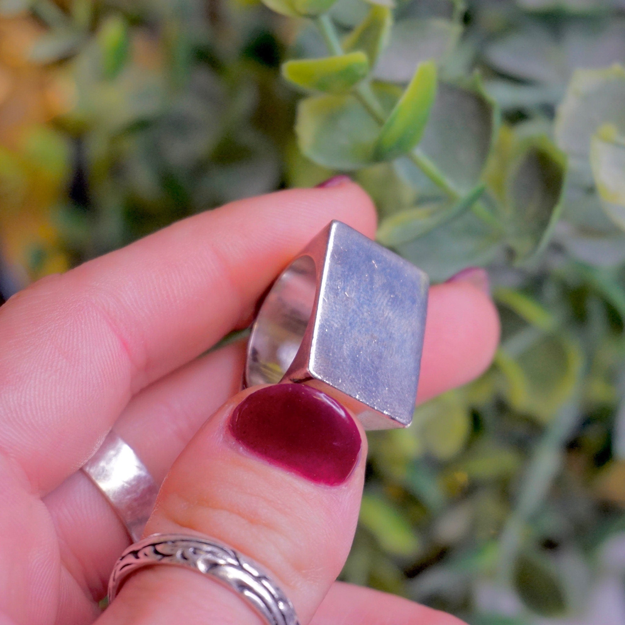 Vintage Sterling Silver Signet Ring, Thick Silver Rectangle Ring, Solid Silver Ring With Large Face, Men's Silver Ring, 925 Jewelry