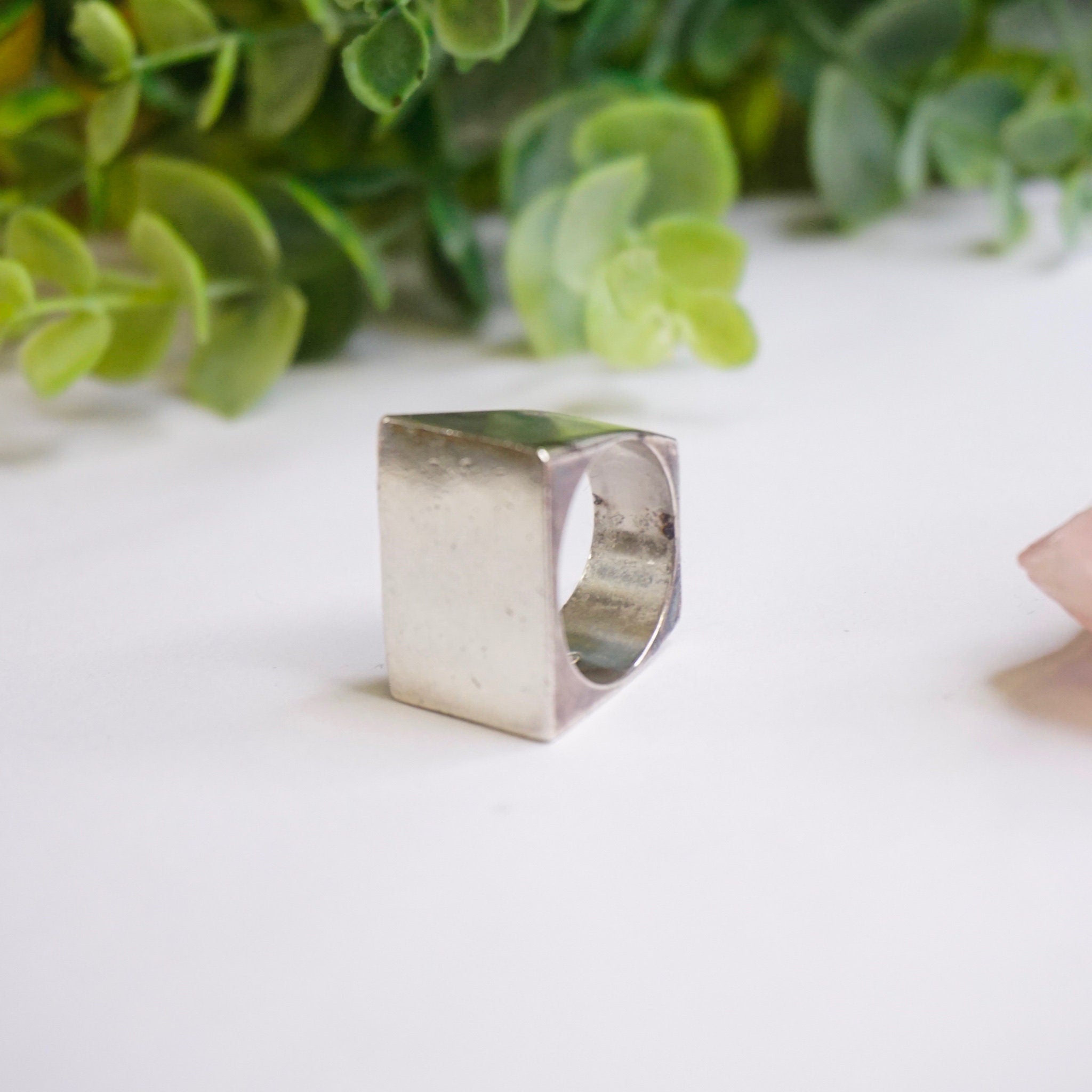 Vintage Sterling Silver Signet Ring, Thick Silver Rectangle Ring, Solid Silver Ring With Large Face, Men's Silver Ring, 925 Jewelry