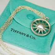 Rare Tiffany & Co. Sterling Silver Sun Pendant Necklace, Double Chain Silver Necklace Sun Circle Pendant, 2003 T and Co. Necklace, 925