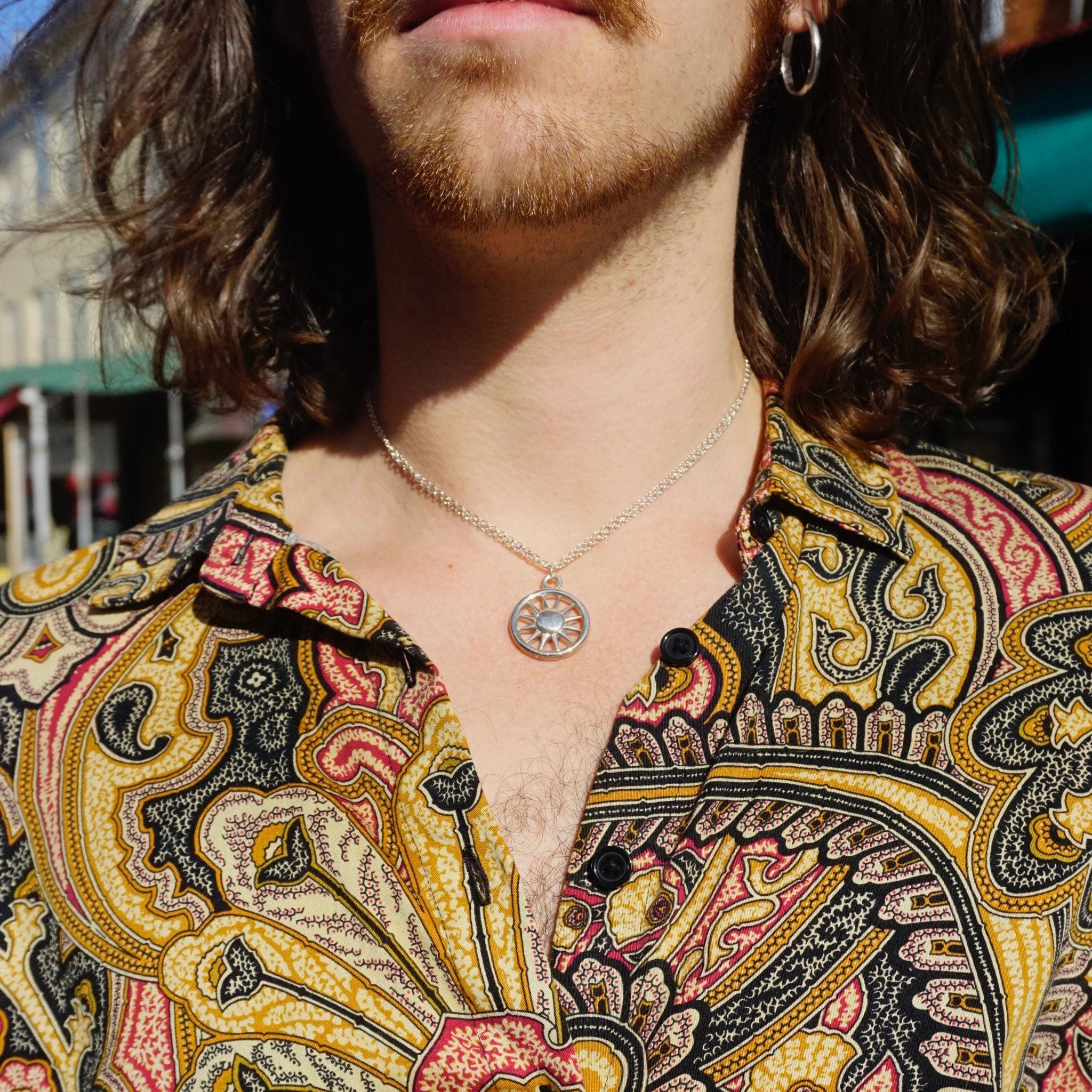 Rare Tiffany & Co. Sterling Silver Sun Pendant Necklace, Double Chain Silver Necklace Sun Circle Pendant, 2003 T and Co. Necklace, 925