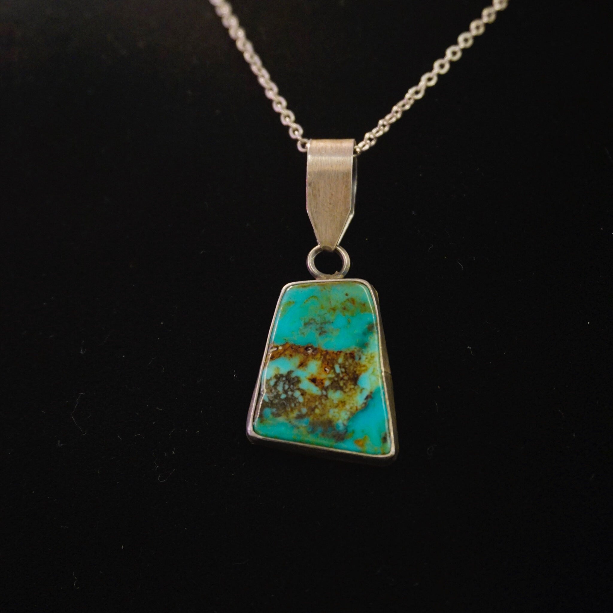 Vintage Sterling Silver Turquoise Necklace, Turquoise Pendant With Silver Link Chain, Natural Turquoise Necklace, 925 Jewelry