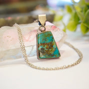 Vintage Sterling Silver Turquoise Necklace, Turquoise Pendant With Silver Link Chain, Natural Turquoise Necklace, 925 Jewelry