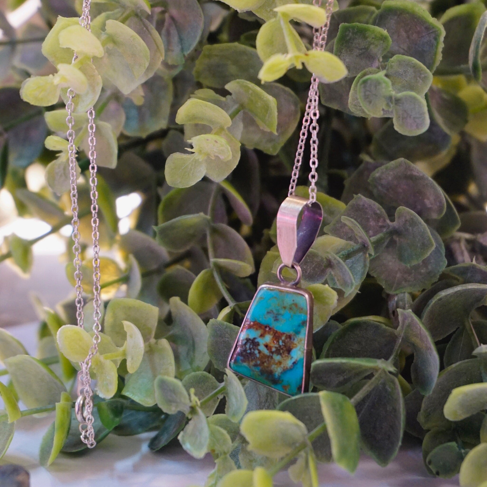 Vintage Sterling Silver Turquoise Necklace, Turquoise Pendant With Silver Link Chain, Natural Turquoise Necklace, 925 Jewelry