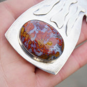 Vintage Silver Belt Buckle With Lace Agate Stone, Abstract Silver Belt Buckle With Large Orange and Purple Stone, Silver Belt Buckle, 925
