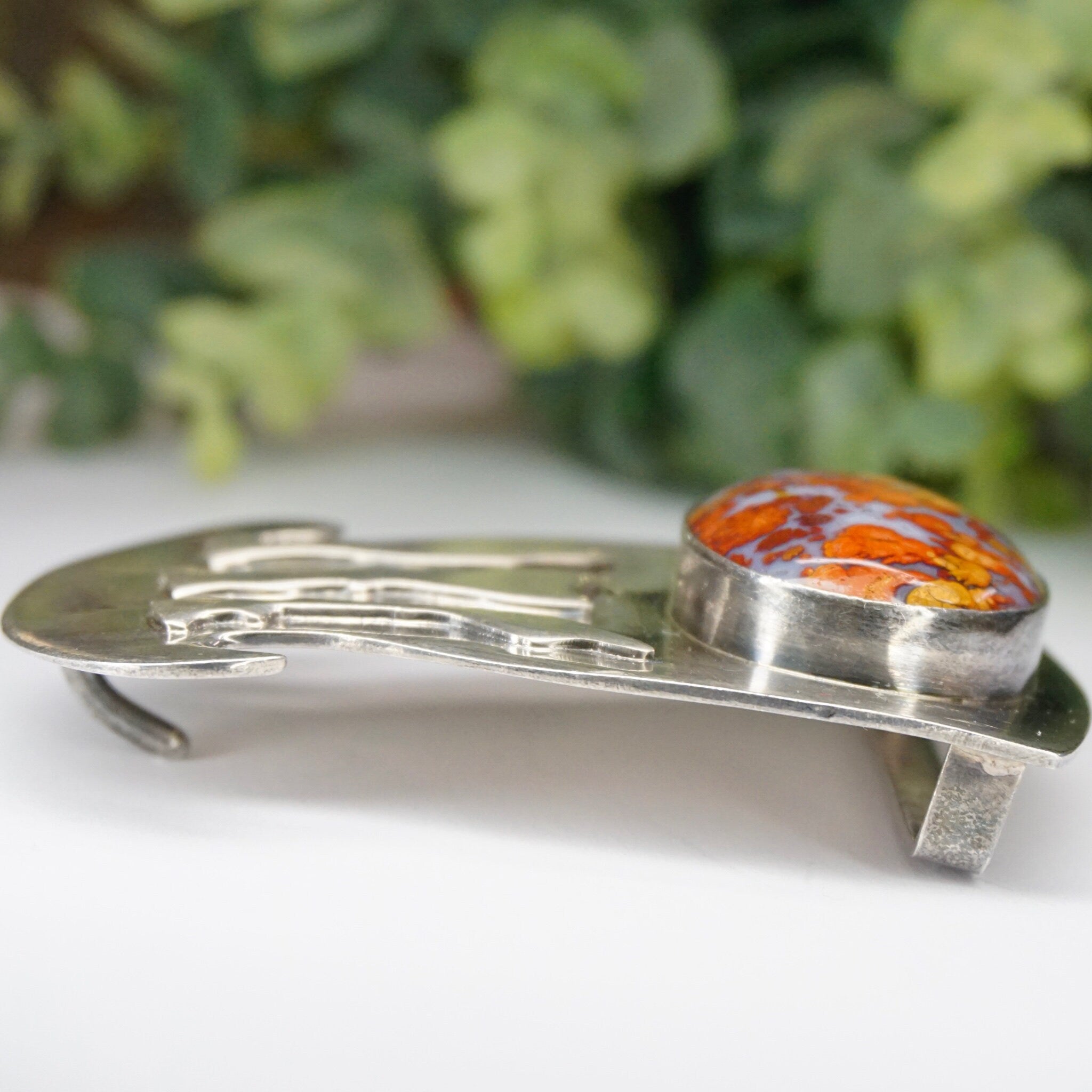 Vintage Silver Belt Buckle With Lace Agate Stone, Abstract Silver Belt Buckle With Large Orange and Purple Stone, Silver Belt Buckle, 925