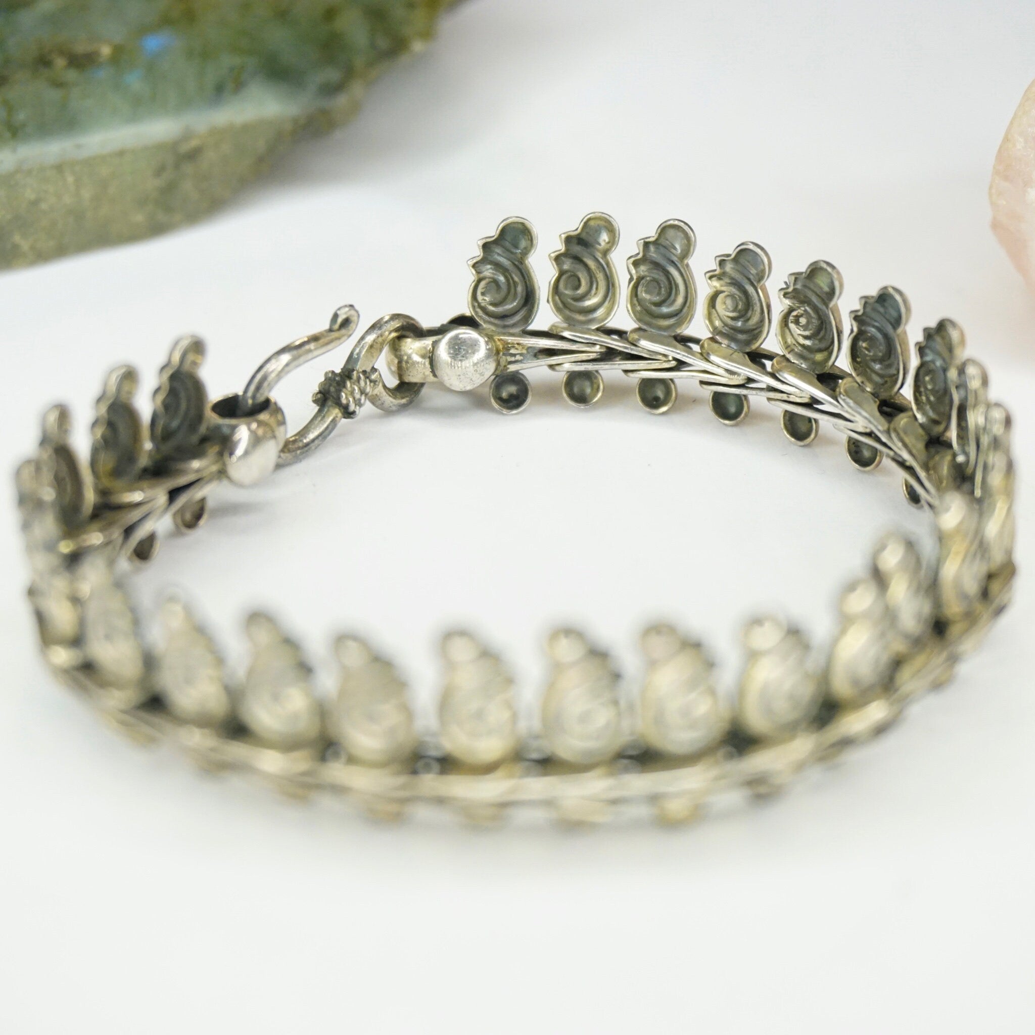 Vintage Sterling Silver Link Bracelet, Nouveau Style Bracelet With Silver Swirls, Unique Silver Bracelet With Abstract Embellishments, 925