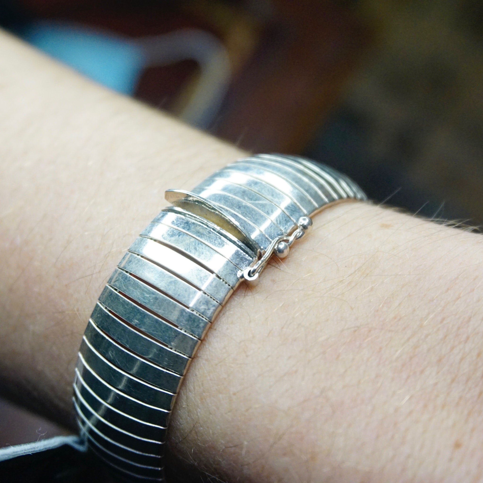Vintage Sterling Silver Omega Bracelet, Thick Silver Omega Bracelet, Minimalist Sterling Jewelry, Made In Italy, 925