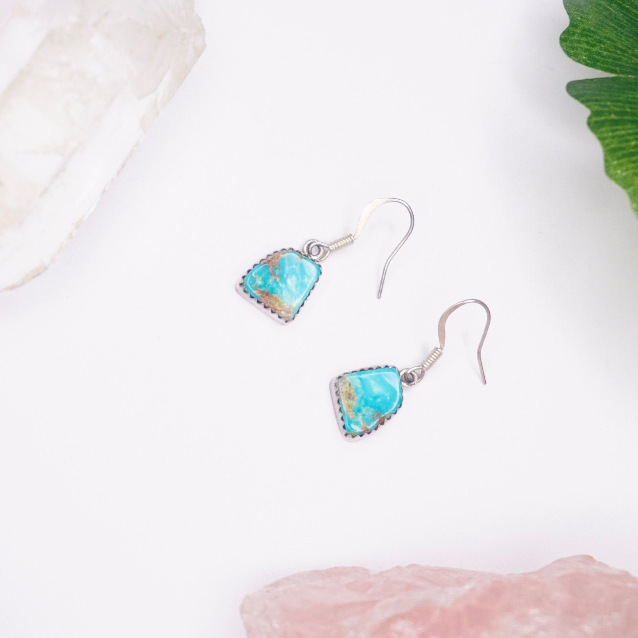 Vintage Turquoise and Silver Dangle Earrings, Natural Turquoise Stone Earrings, Native American Jewelry, B Sterling
