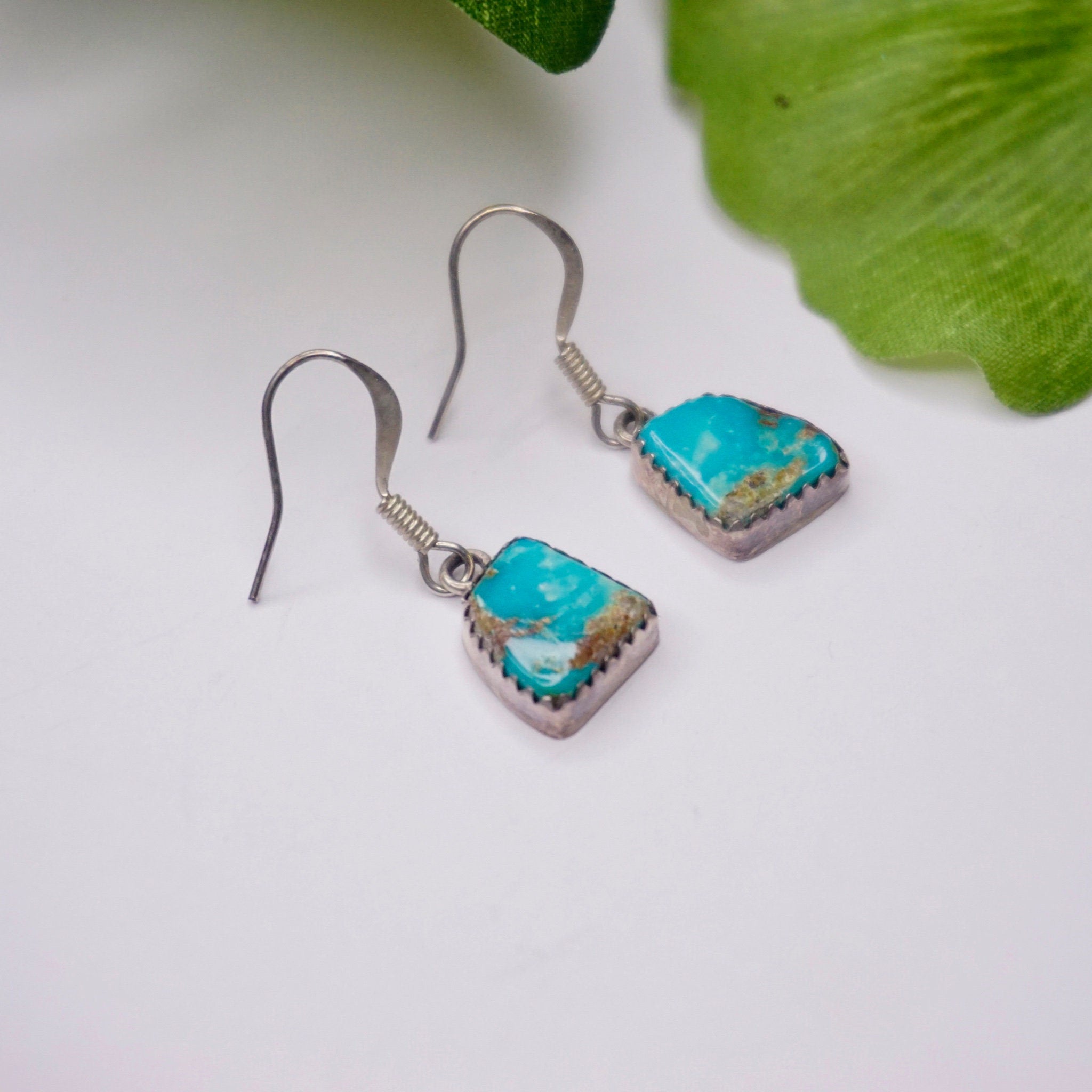 Vintage Turquoise and Silver Dangle Earrings, Natural Turquoise Stone Earrings, Native American Jewelry, B Sterling