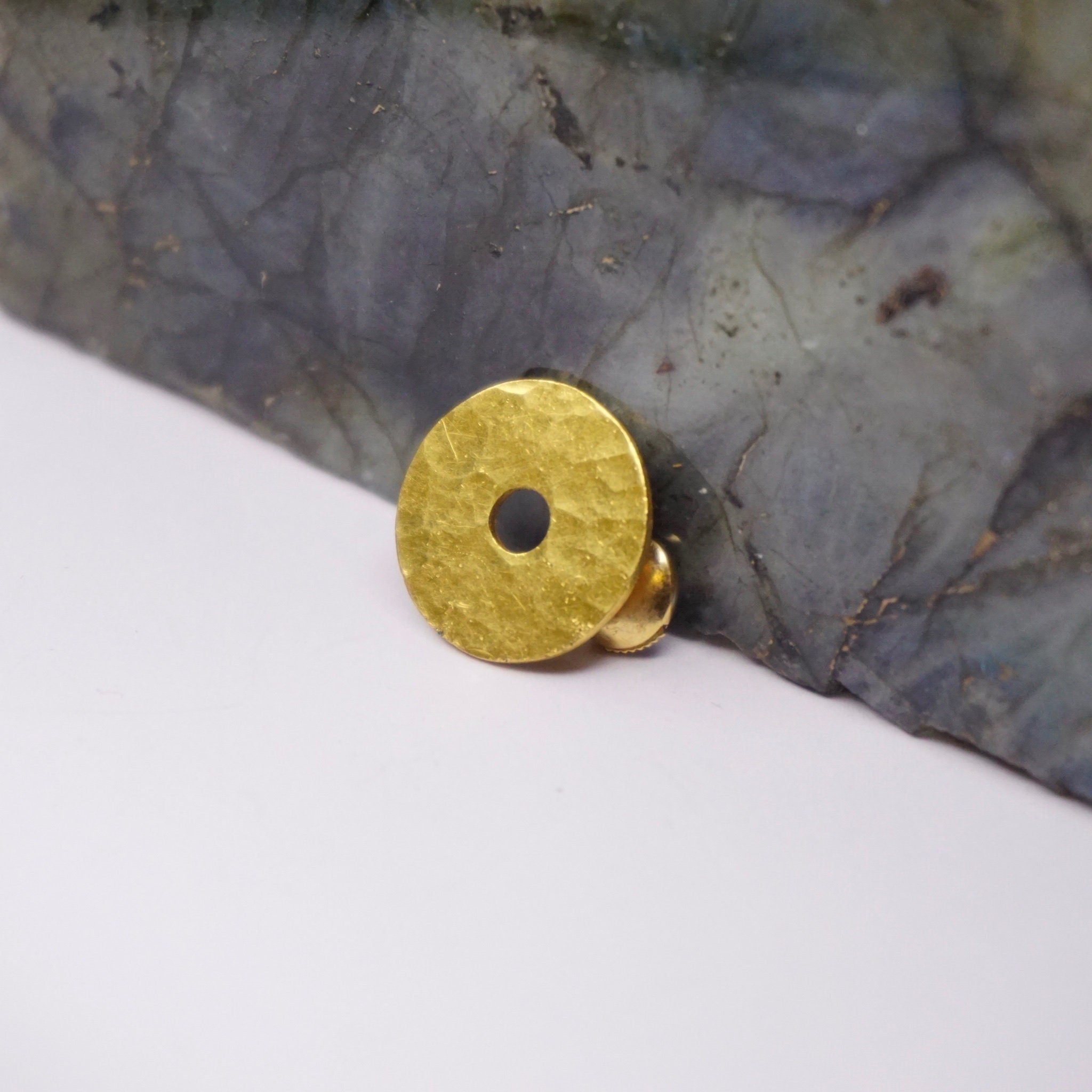 Vintage Dinh Van 22KT Gold Pin With 18KT Button Backing, Hammered Circular Gold Pin With Hole In The Center, 22KT Gold Jewelry