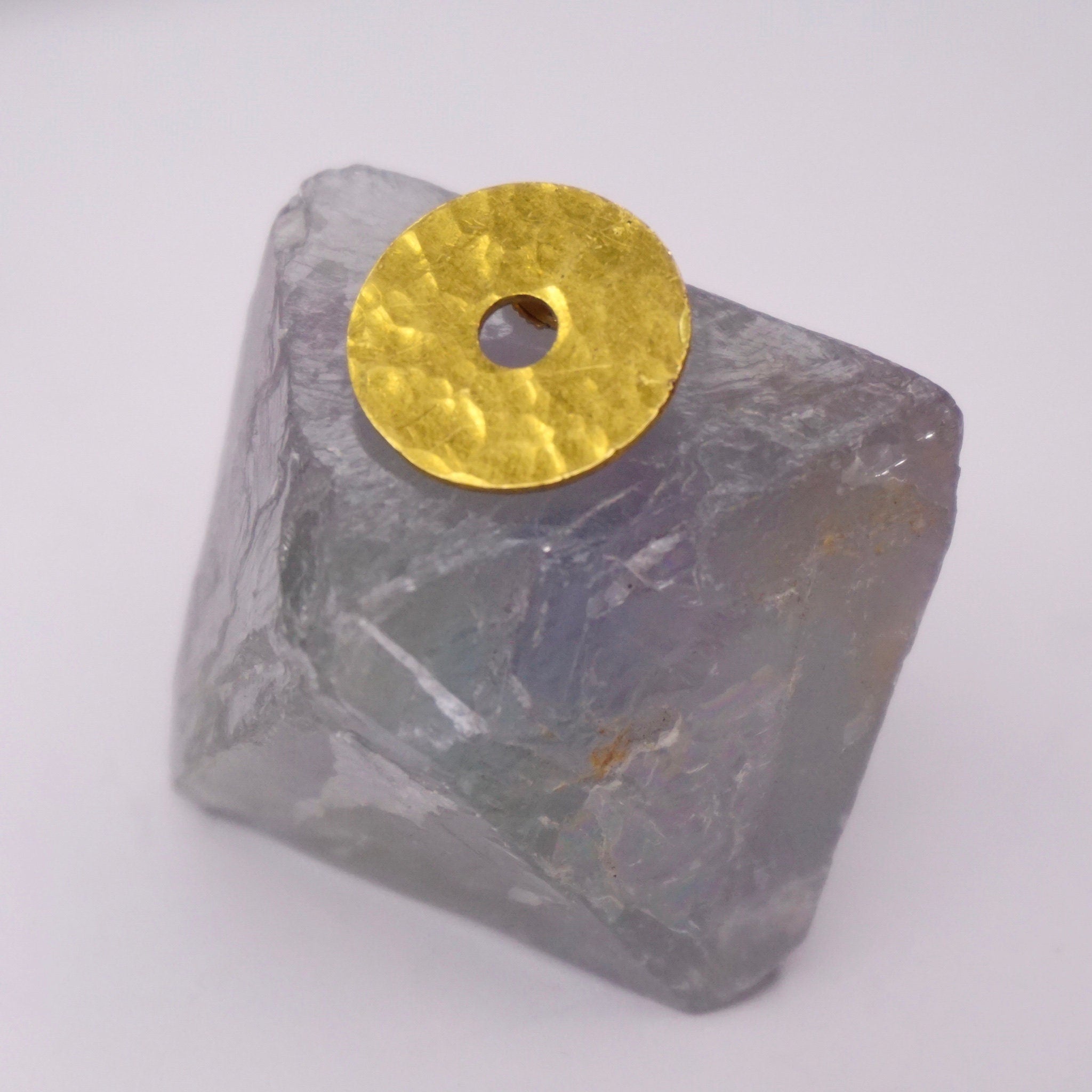Vintage Dinh Van 22KT Gold Pin With 18KT Button Backing, Hammered Circular Gold Pin With Hole In The Center, 22KT Gold Jewelry