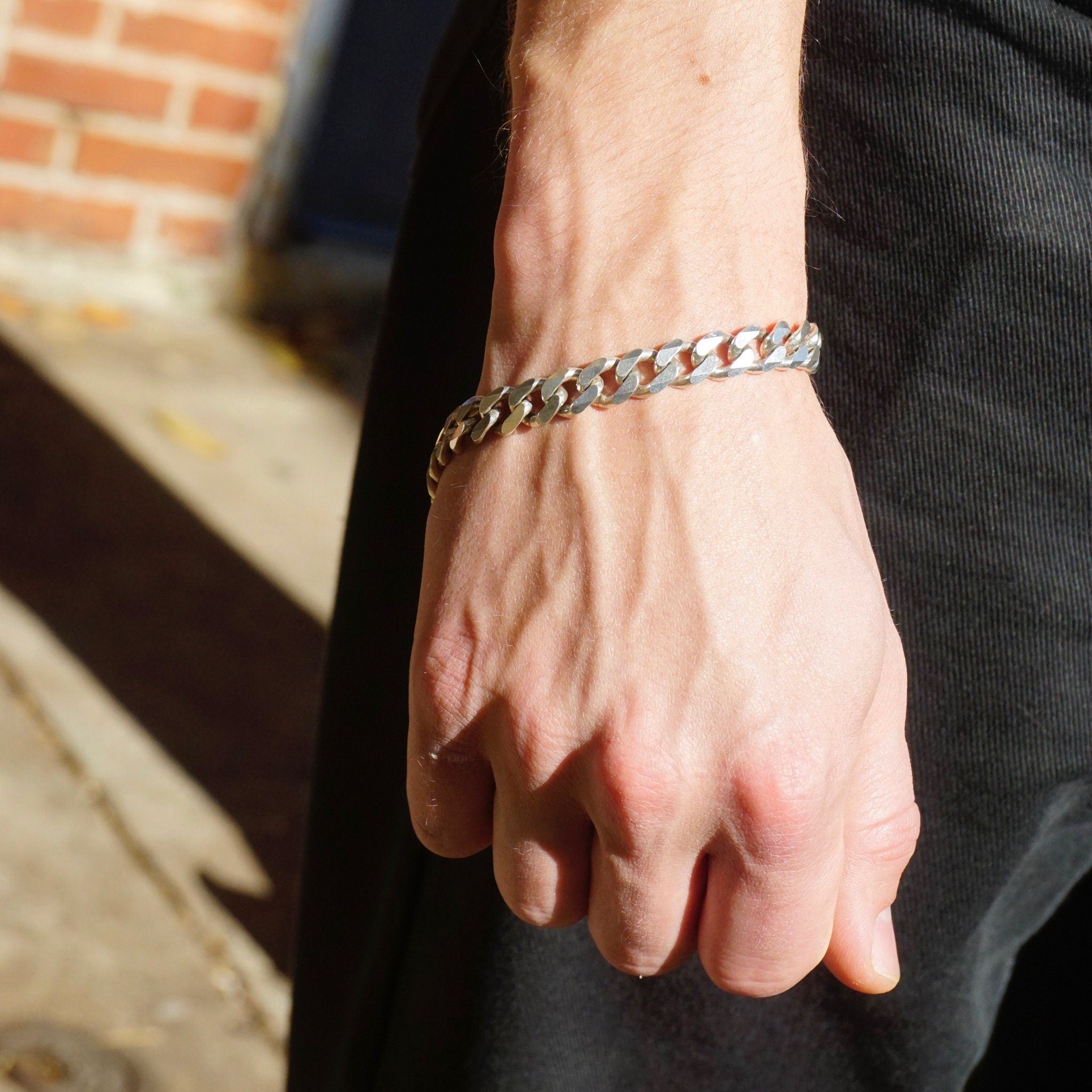 Vintage Sterling Silver Cuban Link Bracelet, Flat Curb Link Silver Bracelet, Solid Silver Bracelet Made In Italy, Large Men's Bracelet, 925