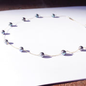 Vintage 10K Gold Tahitian Pearl Station Necklace, Pretty Black Pearl Choker With Gold Chain Links, Classic Gold and Pearl Necklace, JCM 10K