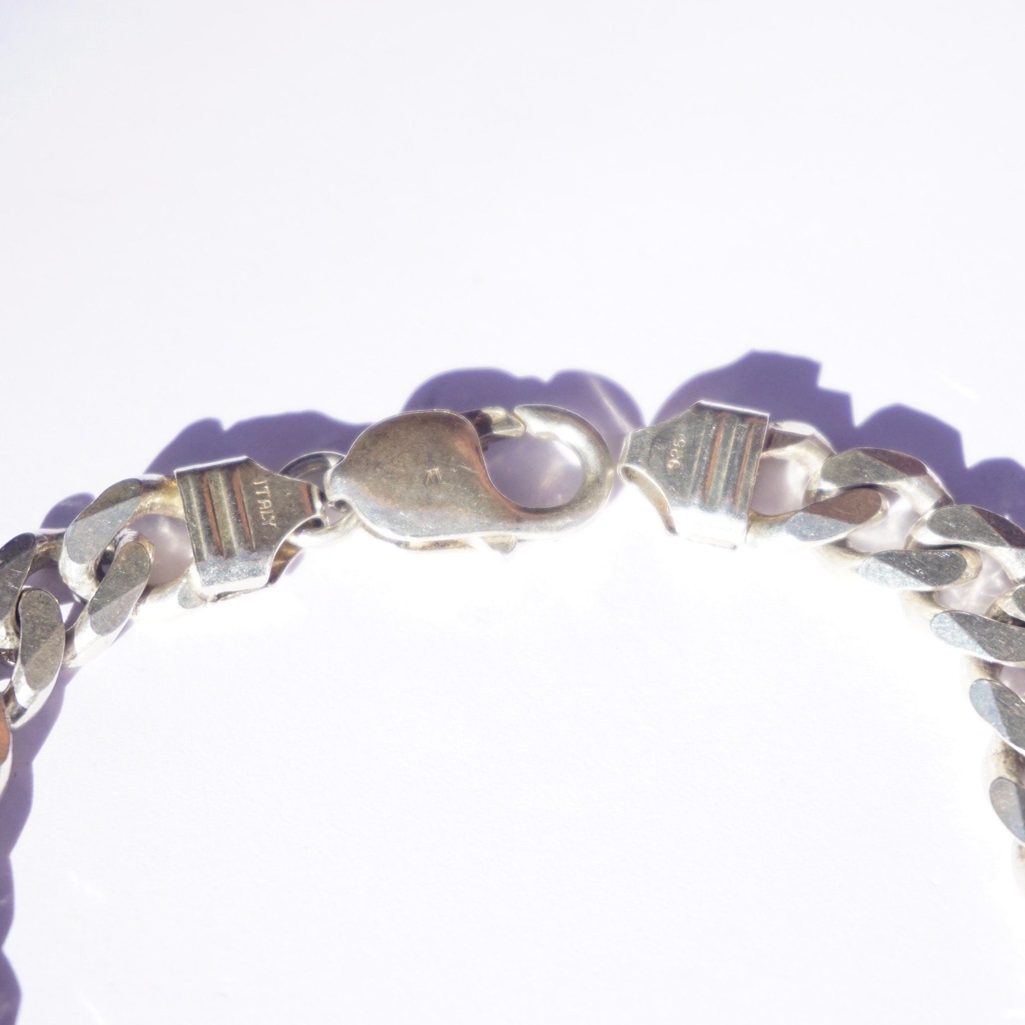Vintage Sterling Silver Cuban Link Bracelet, Flat Curb Link Silver Bracelet, Solid Silver Bracelet Made In Italy, Large Men's Bracelet, 925