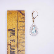 Vintage 14K Gold Tear Drop Earrings With Aquamarine and Accent Diamonds, Gold Drop Earrings With Light Blue Stone, Diamond Earrings