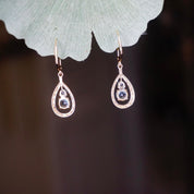 Vintage 14K Gold Tear Drop Earrings With Aquamarine and Accent Diamonds, Gold Drop Earrings With Light Blue Stone, Diamond Earrings