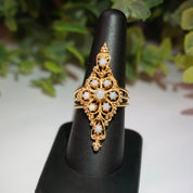 Vintage 14K Gold Opal Ring, Nouveau Style Long Finger Gold Ring With Opal Stones, Beautiful Embellished Gold Ring With Opalescent Stones