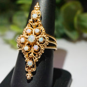 Vintage 14K Gold Opal Ring, Nouveau Style Long Finger Gold Ring With Opal Stones, Beautiful Embellished Gold Ring With Opalescent Stones