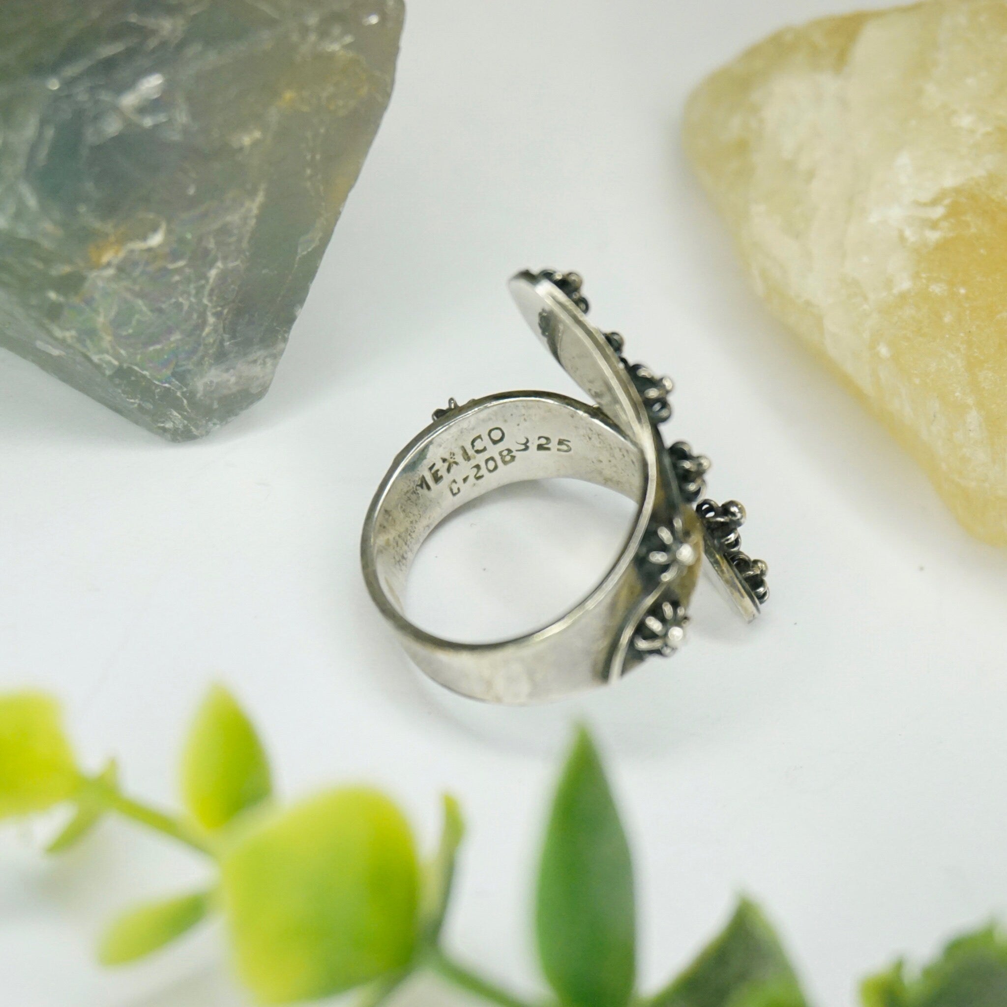 Vintage Sterling Silver Beaded Flower Twist Ring, Wrap Around Ring With Flower Details, Taxco 925 Silver Ring, Made In Mexico