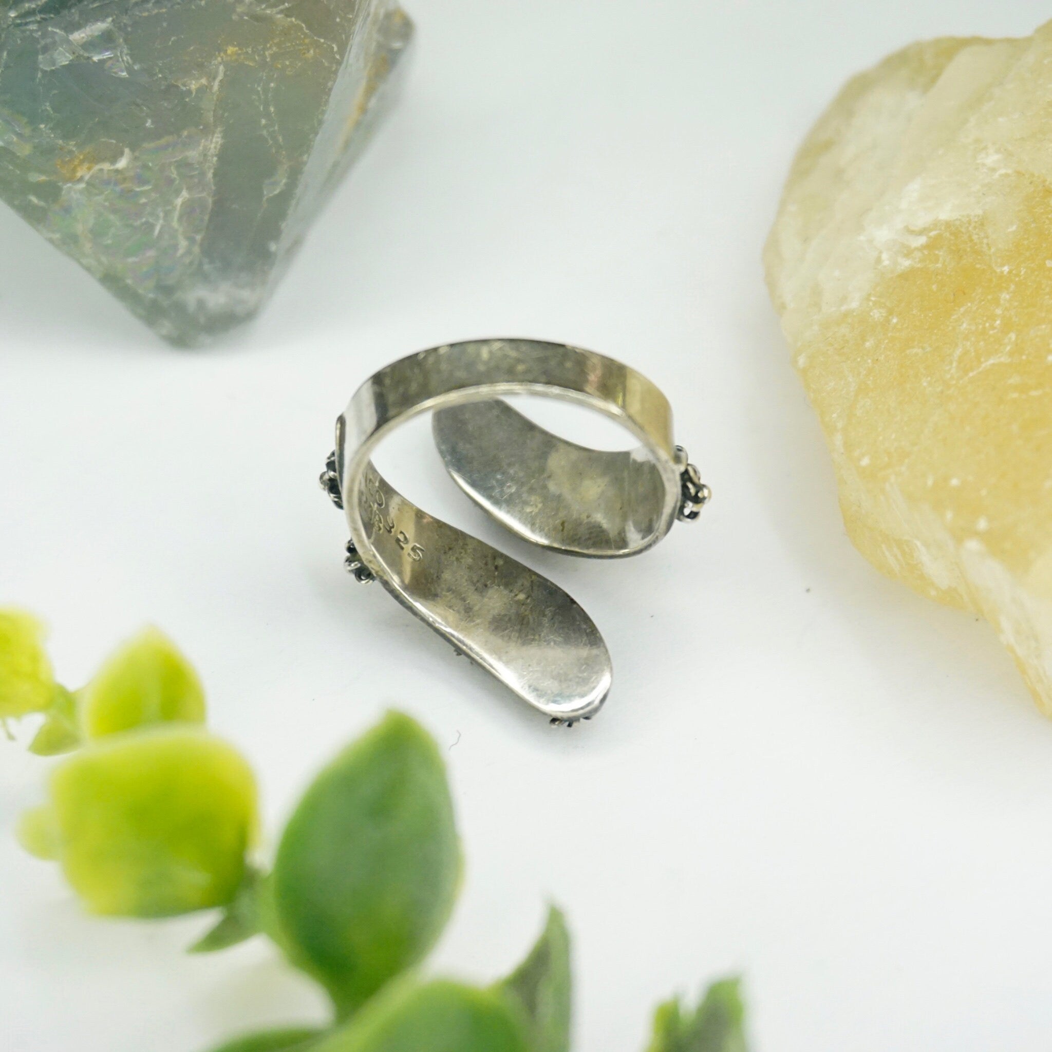 Vintage Sterling Silver Beaded Flower Twist Ring, Wrap Around Ring With Flower Details, Taxco 925 Silver Ring, Made In Mexico