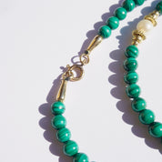 Vintage Malachite And Pearl Beaded Necklace, 14K Gold Filled Necklace With Malachite and Pearls, Long Beaded Necklace With Natural Pearls