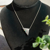 Vintage Silver Necklace With Unique Triangle Pendant, Silver Pendant With Turquoise and Gold Bead, Silver Rope Chain, Abstract Jewelry, 925