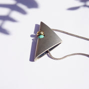 Vintage Silver Necklace With Unique Triangle Pendant, Silver Pendant With Turquoise and Gold Bead, Silver Rope Chain, Abstract Jewelry, 925