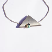 Vintage Silver Necklace With Unique Triangle Pendant, Silver Pendant With Turquoise and Gold Bead, Silver Rope Chain, Abstract Jewelry, 925