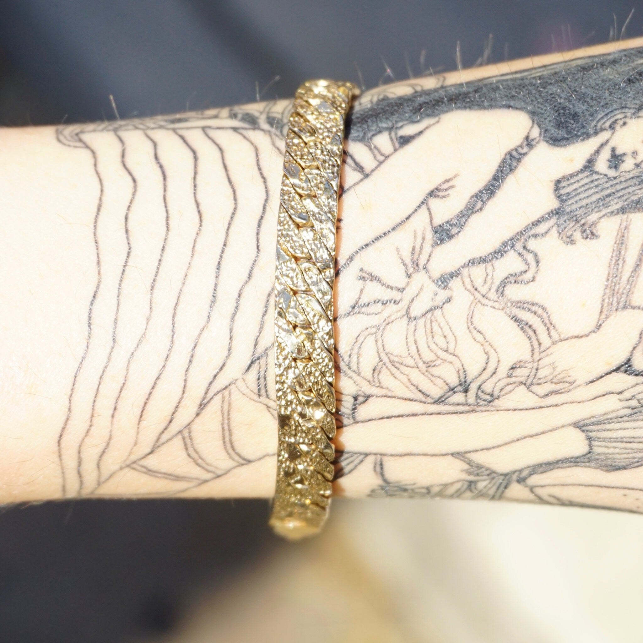 Vintage Sterling Silver Gold Nugget Curb Chain Bracelet, Gold Toned Silver Bracelet, Gold Nugget Chain Bracelet, 925 Jewelry