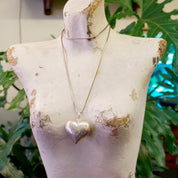 Vintage Silver Heart Necklace, Silver Rope Chain Necklace With Large Heart Pendant, Statement Necklace, 925 Jewelry