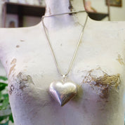 Vintage Silver Heart Necklace, Silver Rope Chain Necklace With Large Heart Pendant, Statement Necklace, 925 Jewelry