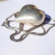 Vintage Silver Heart Necklace, Silver Rope Chain Necklace With Large Heart Pendant, Statement Necklace, 925 Jewelry