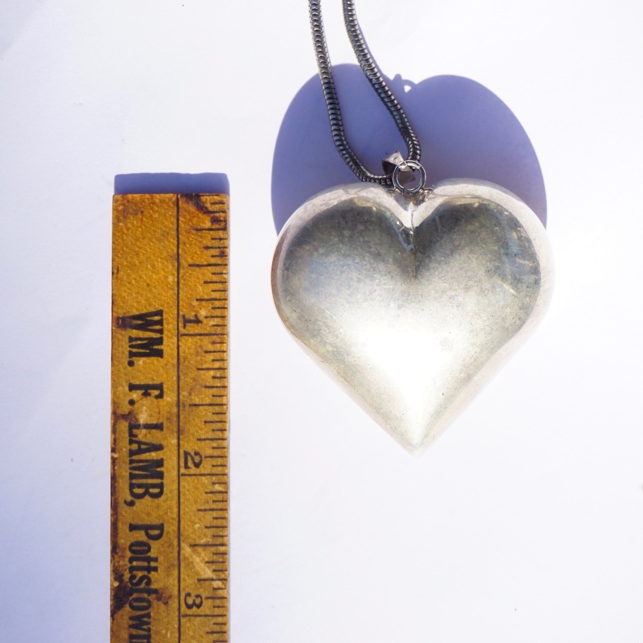 Vintage Silver Heart Necklace, Silver Rope Chain Necklace With Large Heart Pendant, Statement Necklace, 925 Jewelry