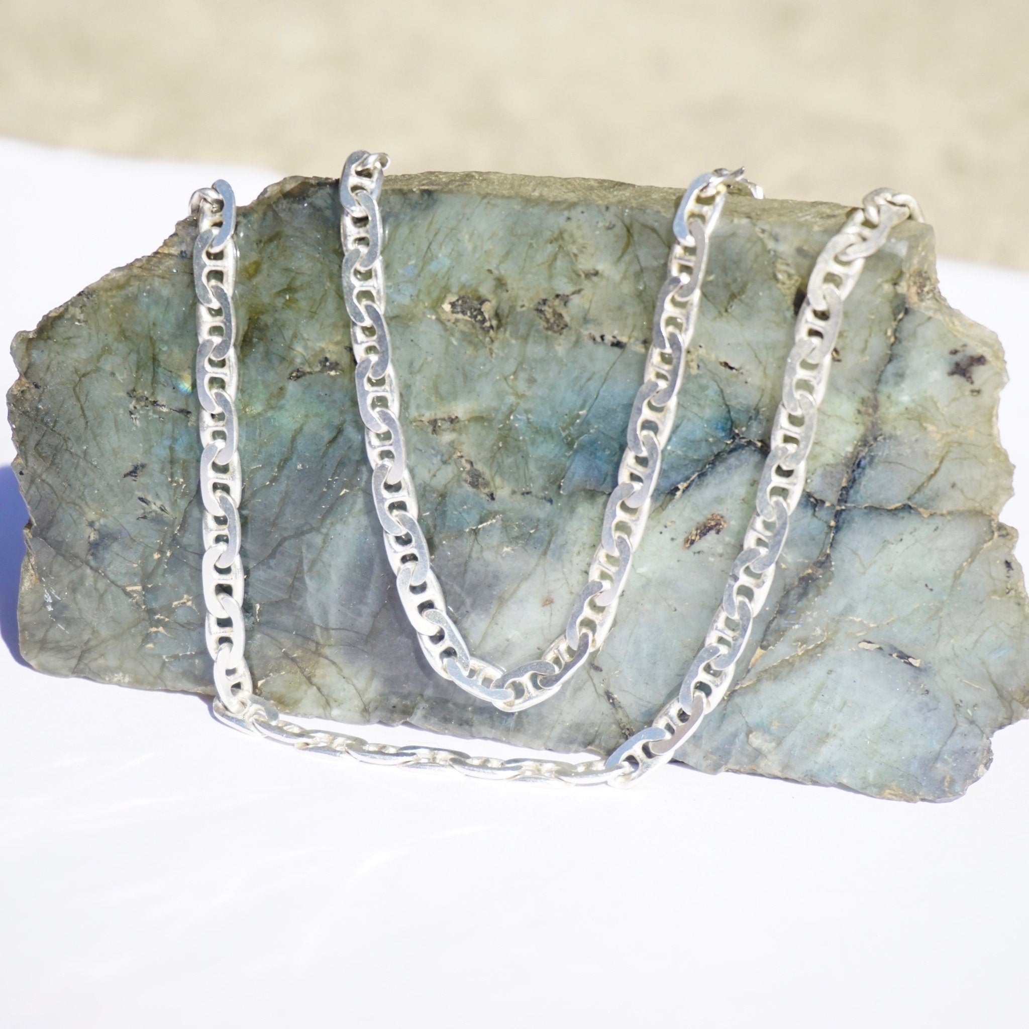 Vintage Sterling Silver Mariner Chain, Silver Chain With Unique Interlocking Links, Long Silver Chain, Unisex Chain, MR 925 Jewelry